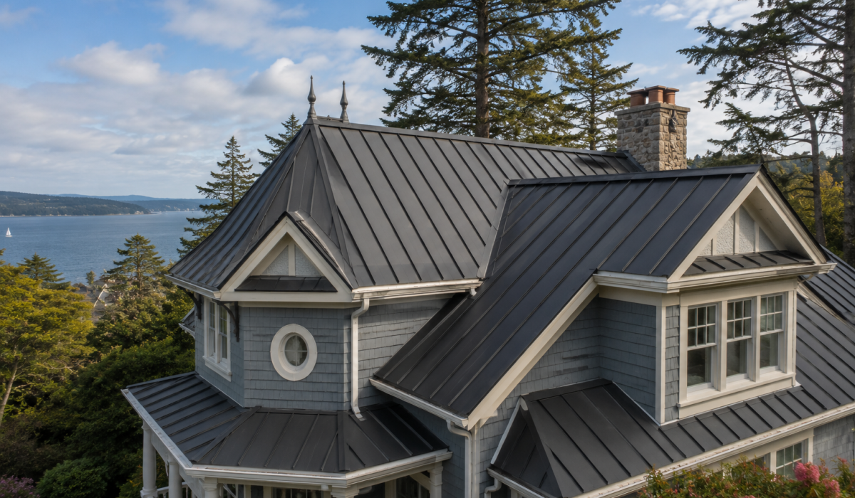Standing seam metal roof on a Victoria BC home.