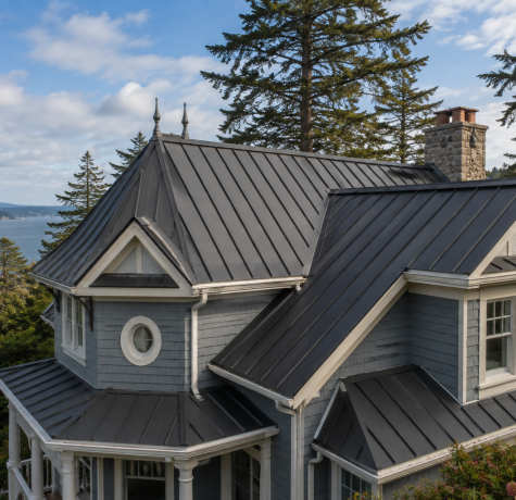 Standing seam metal roof on a Victoria BC home.