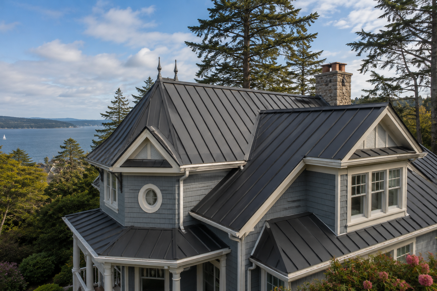 Standing seam metal roof on a Victoria BC home.